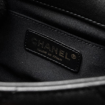 Chanel 23c Round Handle Mini Square Flap Bag Lambskin Black  (microchip)