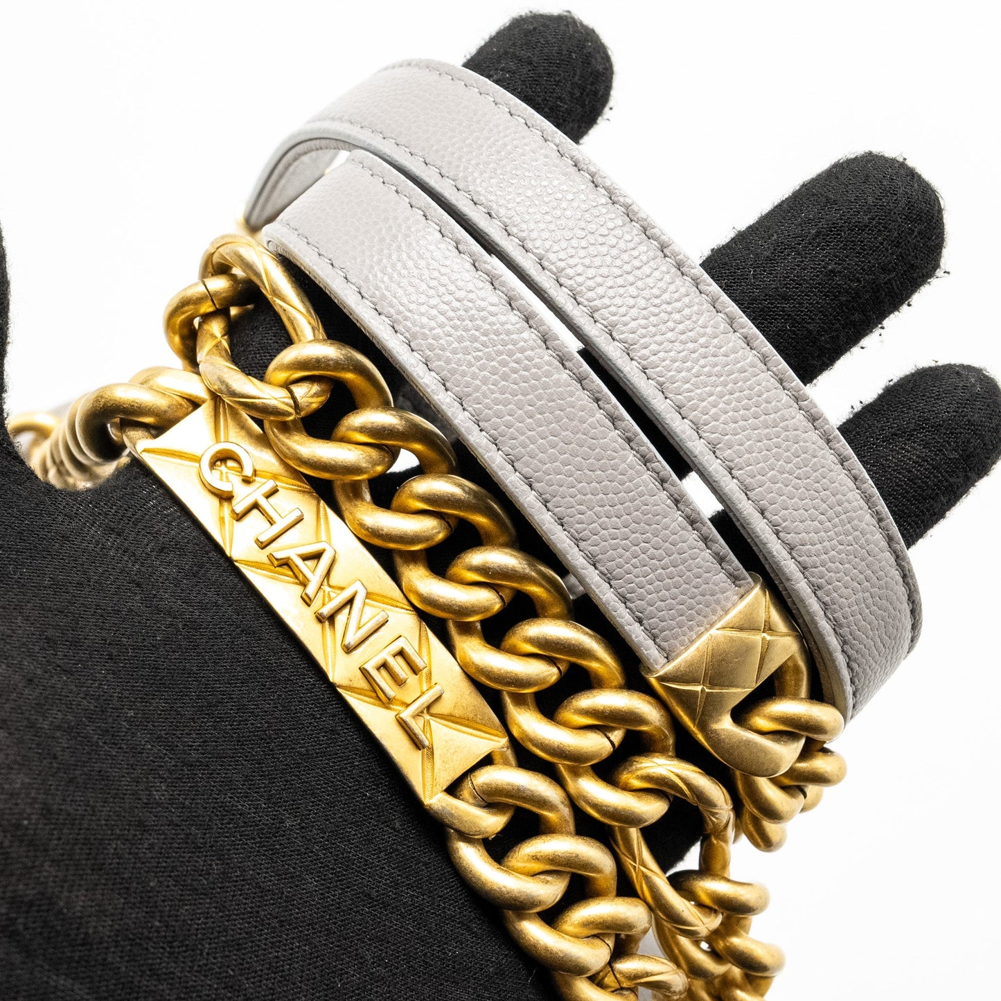 Chanel Mini Quilted Flap Bag With Chain Handle Caviar Grey  (microchip)