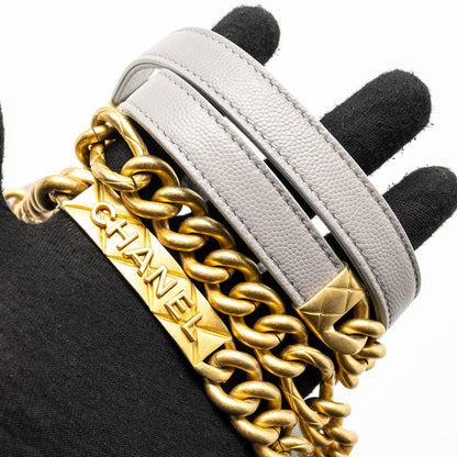 Chanel Mini Quilted Flap Bag With Chain Handle Caviar Grey  (microchip)