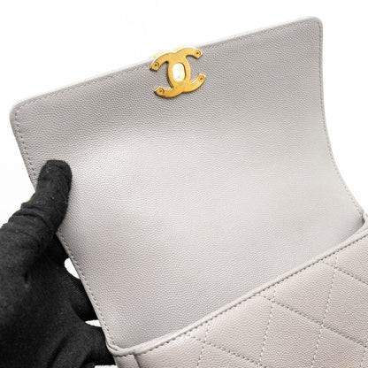 Chanel Mini Quilted Flap Bag With Chain Handle Caviar Grey  (microchip)