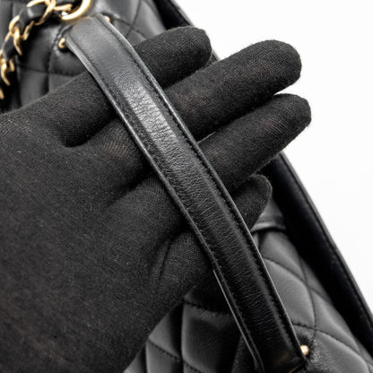 Chanel 19B In The City Top Handle Flap Bag Quilted Chevron Calfskin Black
