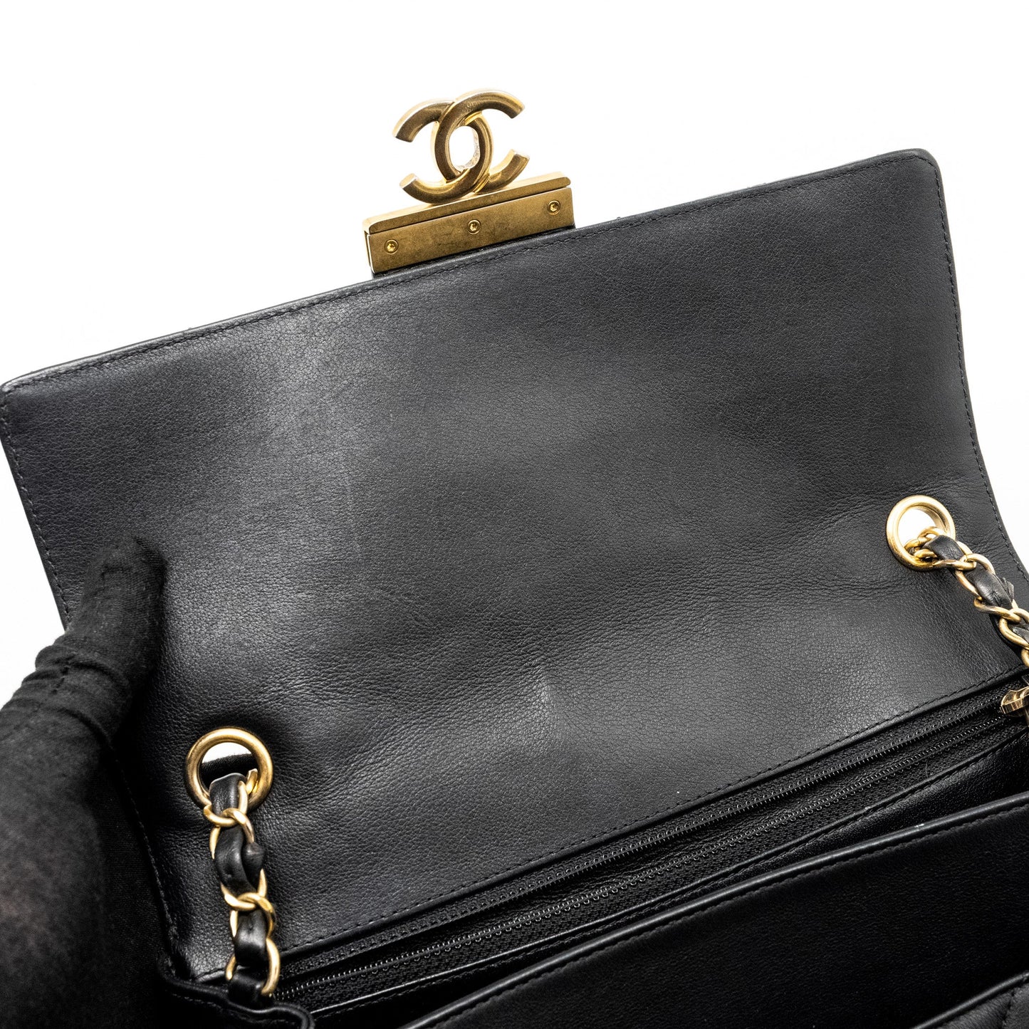 Chanel 19B In The City Top Handle Flap Bag Quilted Chevron Calfskin Black