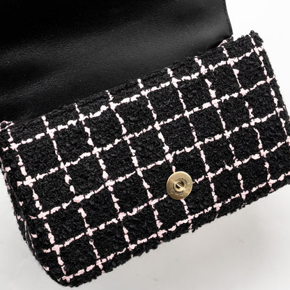 Chanel 23K Flower Bomb Mini Rectangular Flap Bag Tweed Black / Pink L (Microchip)