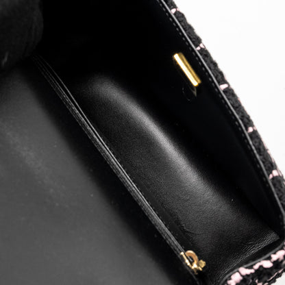 Chanel 23K Flower Bomb Mini Rectangular Flap Bag Tweed Black / Pink L (Microchip)