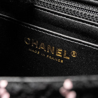 Chanel 23K Flower Bomb Mini Rectangular Flap Bag Tweed Black / Pink L (Microchip)