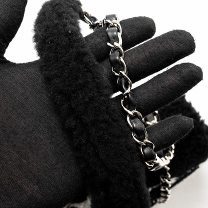 Chanel 22A Fluffy Camellia Flap Bag Embroidered Shearling Lambskin Black / White  (Microchip)
