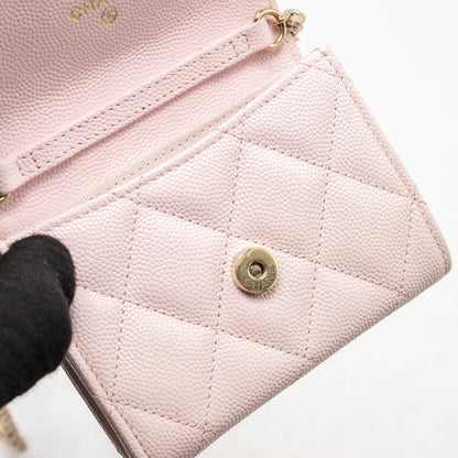 Chanel Mini Card Holder with Chain Caviar Pink