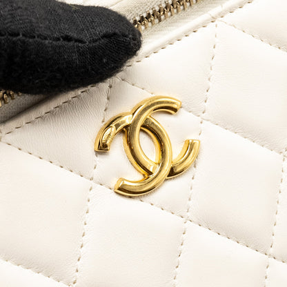 Chanel Letter/ CC Logo Chain Long Vanity Case Lambskin White  (Microchip)