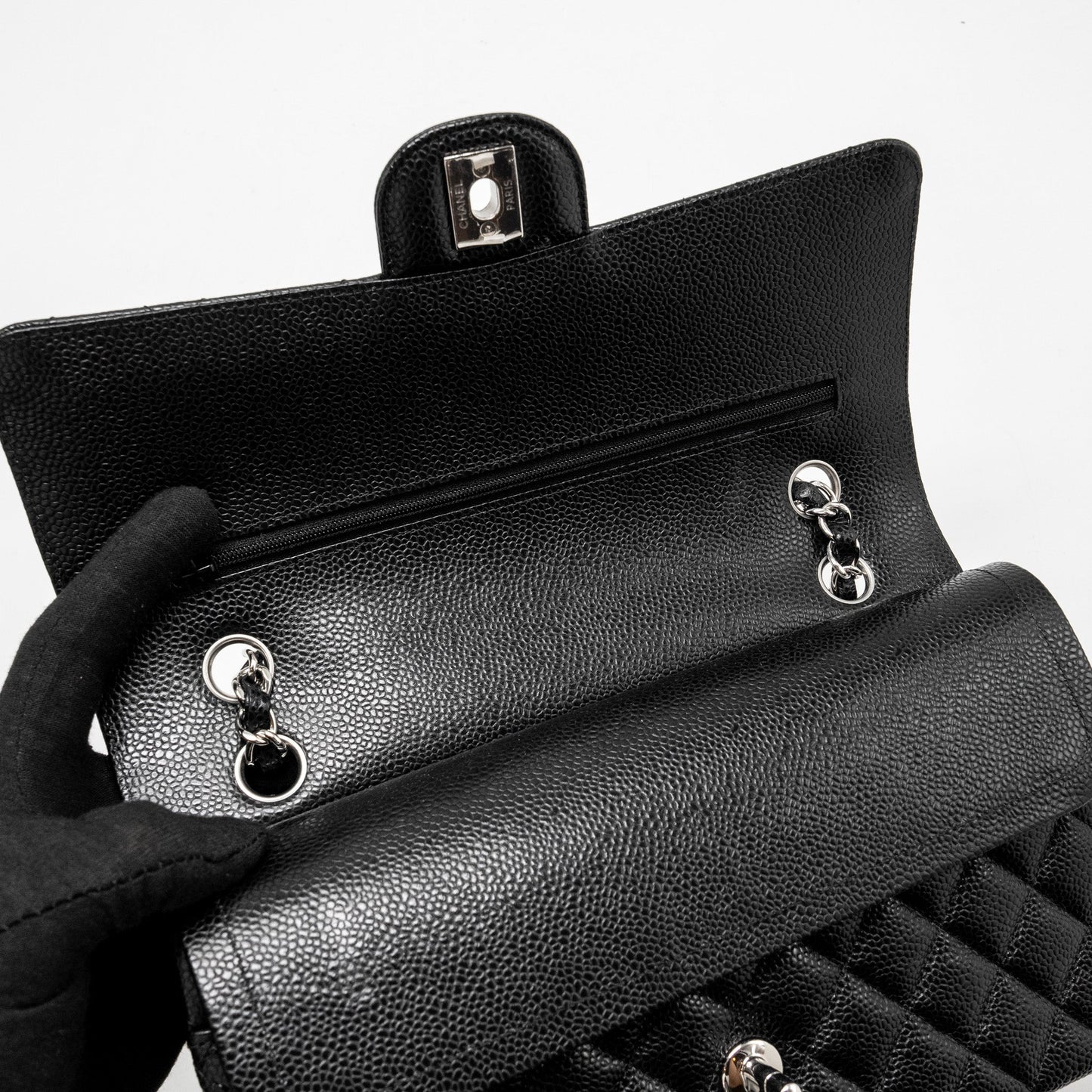 Chanel Medium Classic Double Flap Bag Caviar Black  (Microchip)