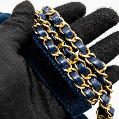 Chanel Camellia Embossed Mini Square Flap Bag Velvet Navy  (microchip)