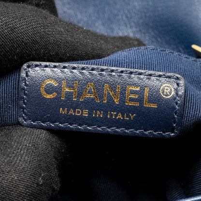 Chanel Camellia Embossed Mini Square Flap Bag Velvet Navy  (microchip)