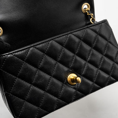 Chanel 24k Pearl Crush Mini Rectangular Flap Bag Shiny Lambskin Black  (Microchip)