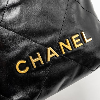 Chanel 23K Mini 22 Bag Shiny Calfskin Black  (Microchip)