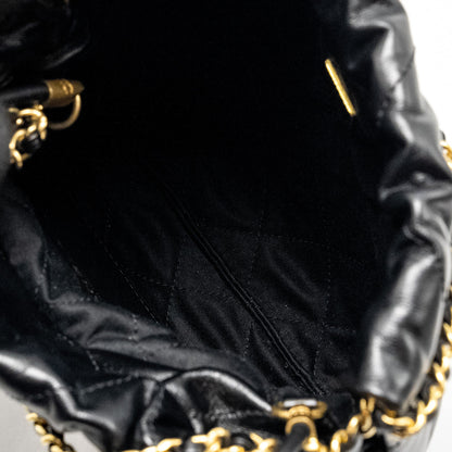 Chanel 23K Mini 22 Bag Shiny Calfskin Black  (Microchip)