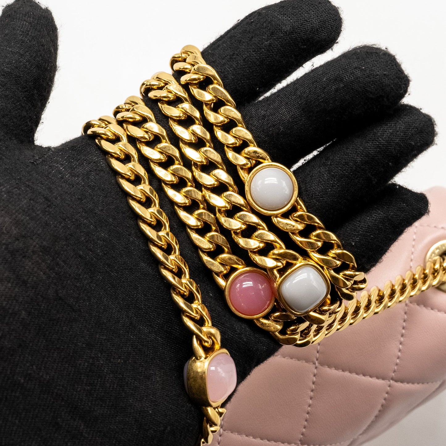 Chanel 22b Flap Bag with Gem Chain Lambskin Dust Pink  (microchip)