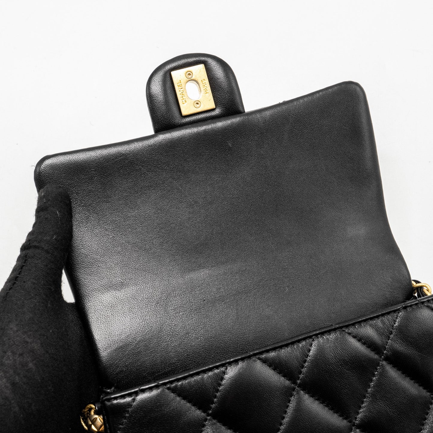 Chanel Mini Coco CC Logo Quilted Flap Bag Lambskin Black  (Microchip)