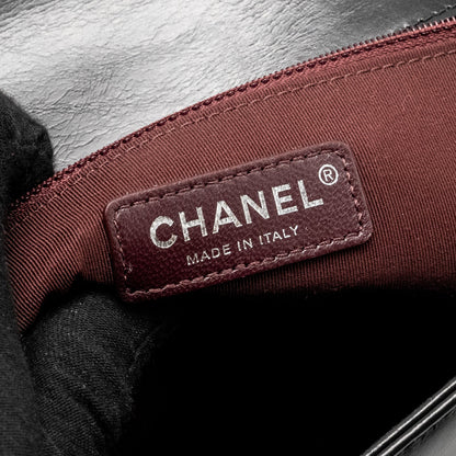 Chanel new medium chain edge boy bag calfskin black ruthenium