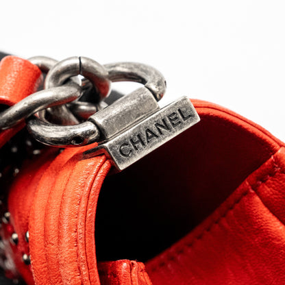 Chanel Medium Boy bag lambskin red ruthenium