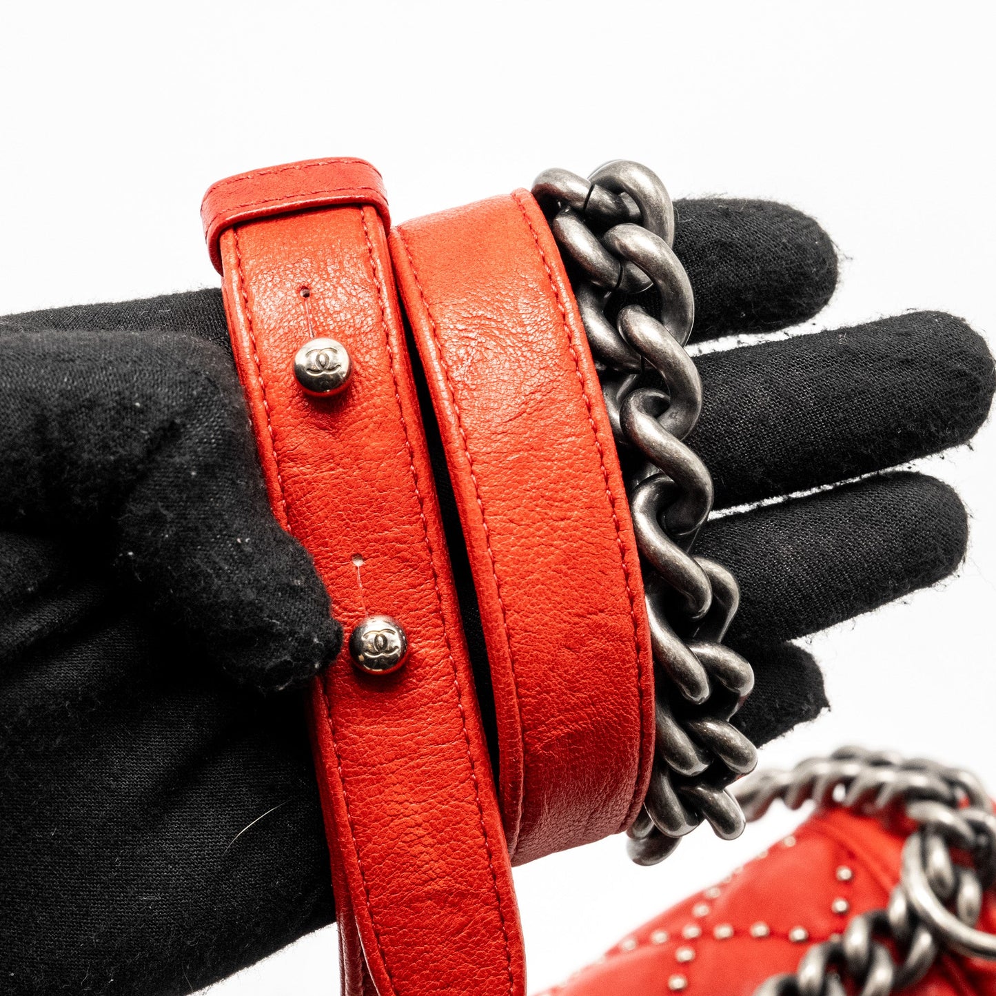 Chanel Medium Boy bag lambskin red ruthenium