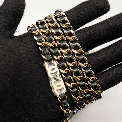 Chanel 24p Detail Chains Wallet On Chain Tweed/Sequins Black/White L (Microchip)