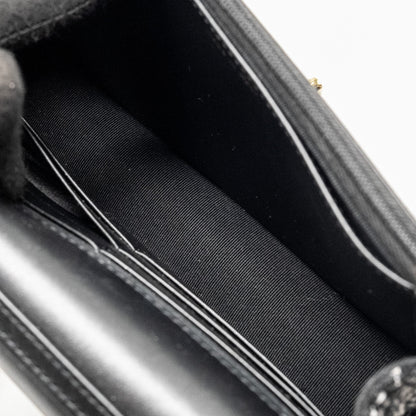 Chanel 24p Detail Chains Wallet On Chain Tweed/Sequins Black/White L (Microchip)