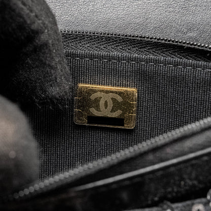 Chanel 24p Detail Chains Wallet On Chain Tweed/Sequins Black/White L (Microchip)