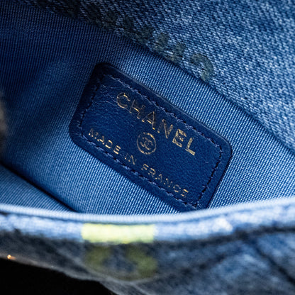 Chanel 22p Logo Printed Mini Clutch With Chain Denim Blue/Multicolour L