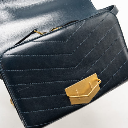 Chanel Lock me Up Chevron Medal Flap Bag Calfskin Dark Navy