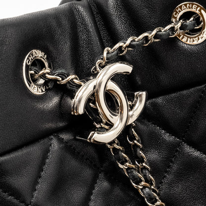 Chanel CC Chain Drawstring Bucket Bag Lambskin Black