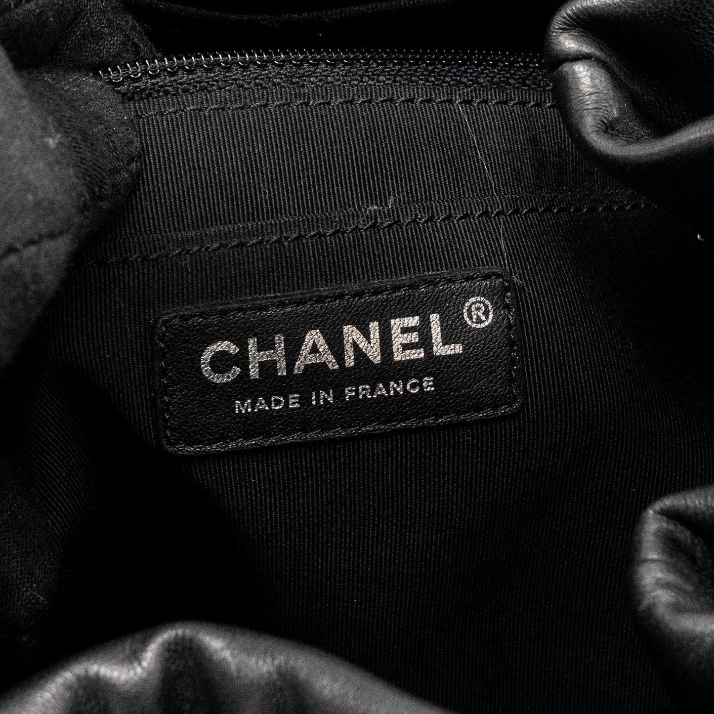 Chanel CC Chain Drawstring Bucket Bag Lambskin Black
