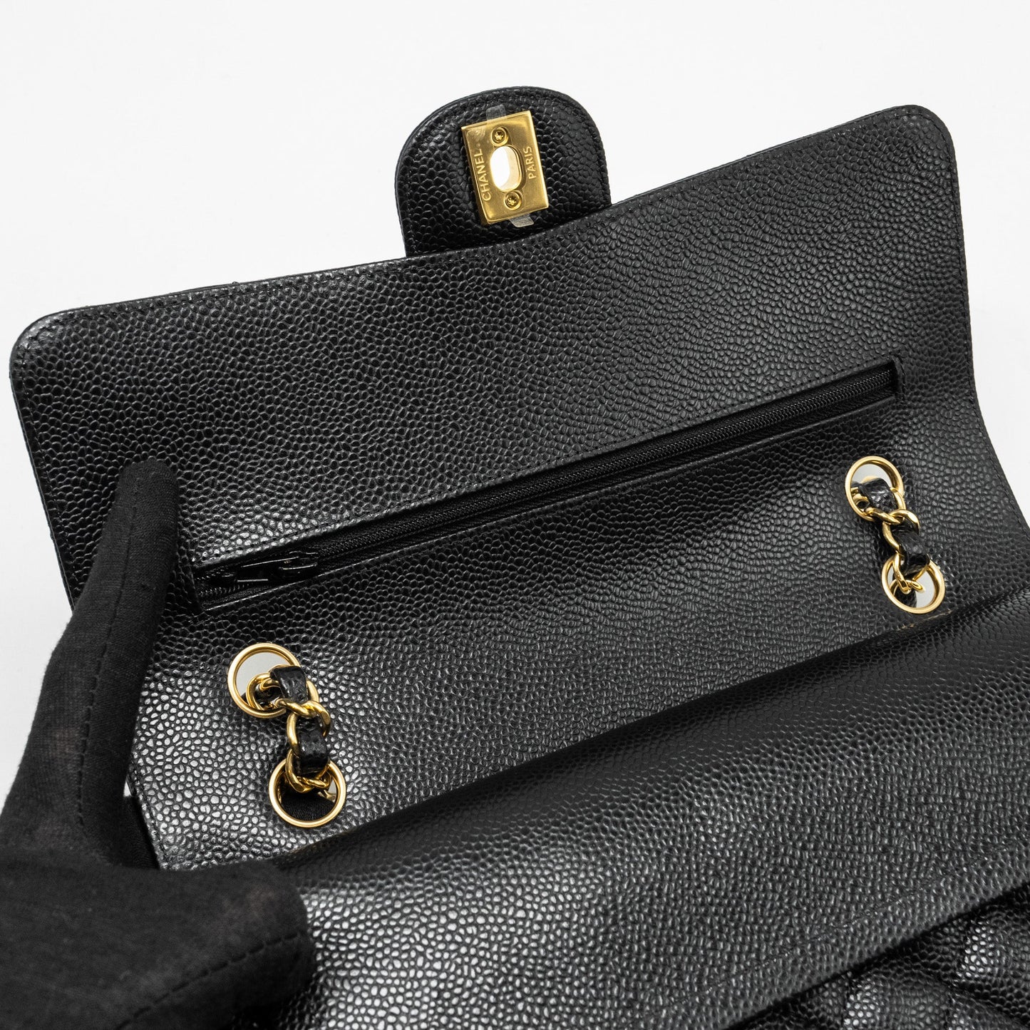 Chanel Medium Classic Double Flap Bag Caviar Black  (Microchip)
