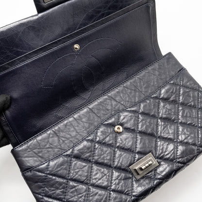 Chanel Maxi 2.55 Reissue Flap Bag Aged Calfskin Dark Blue Ruthenium Hardware