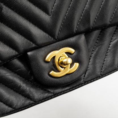 Chanel Mini Square Chevron Flap Bag Lambskin Black