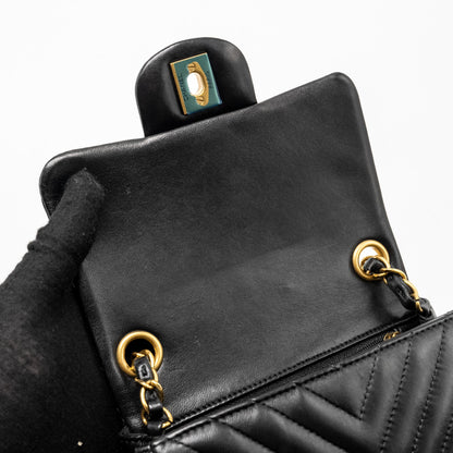 Chanel Mini Square Chevron Flap Bag Lambskin Black