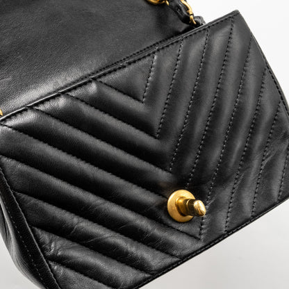 Chanel Mini Square Chevron Flap Bag Lambskin Black