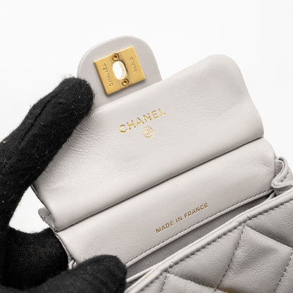 Chanel Mini Quilted Flap Card Holder with chain Lambskin Grey