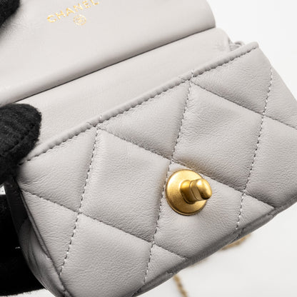 Chanel Mini Quilted Flap Card Holder with chain Lambskin Grey
