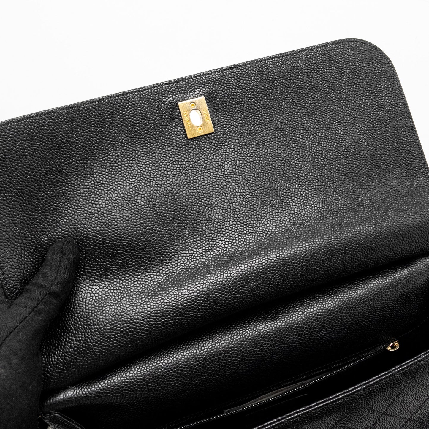 Chanel Large Top Handle Flap Bag Grained Calfskin Black