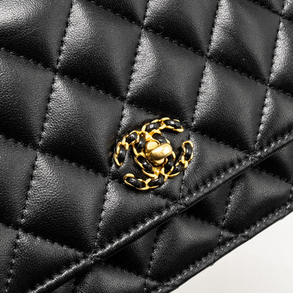 Chanel Letter Logo Top Handle Wallet On Chain Lambskin Black  (Microchip)