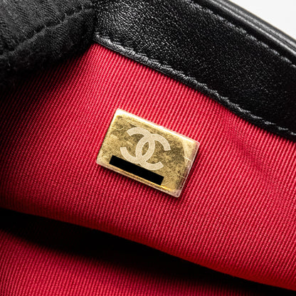 CHANEL Seasonal Flap Bag Giant Chain Handle with Pearl Calfskin Black Brush  (Microchip)