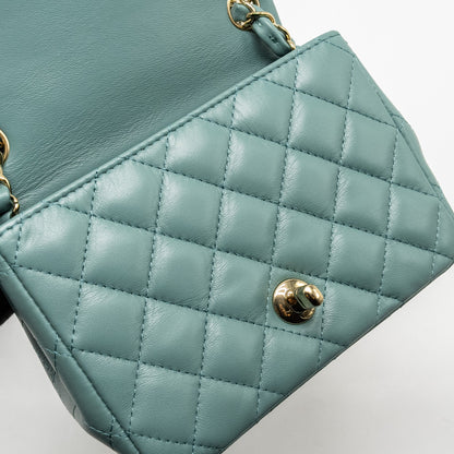 Chanel Mini Square Flap Bag Lambskin Green L (Microchip)