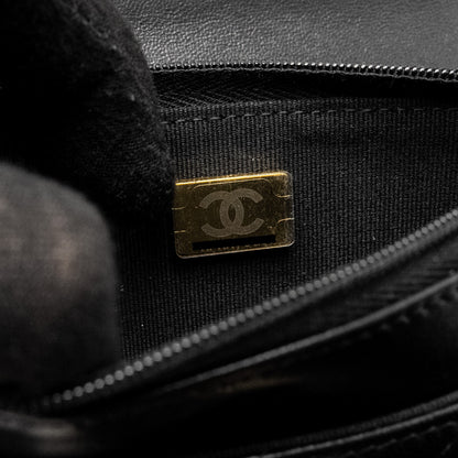 Chanel Pearl Detailed Top Handel Wallet On Chain Lambskin Black L (Microchip)