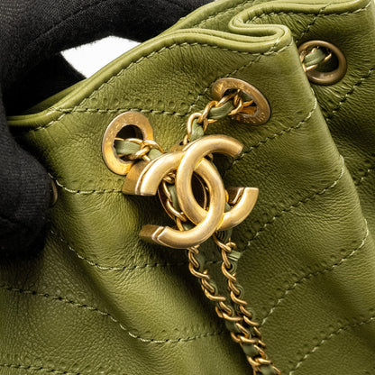 Chanel Drawstring Bucket Bag Grained Calfskin Olive Green