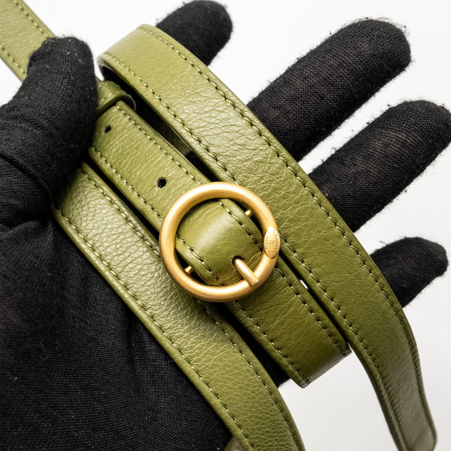 Chanel Drawstring Bucket Bag Grained Calfskin Olive Green