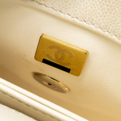 Chanel Mini Coco Handle Caviar White L (Microchip)