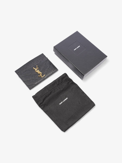Saint Laurent Monogram Quilted Card Holder Black Matelasse Leather