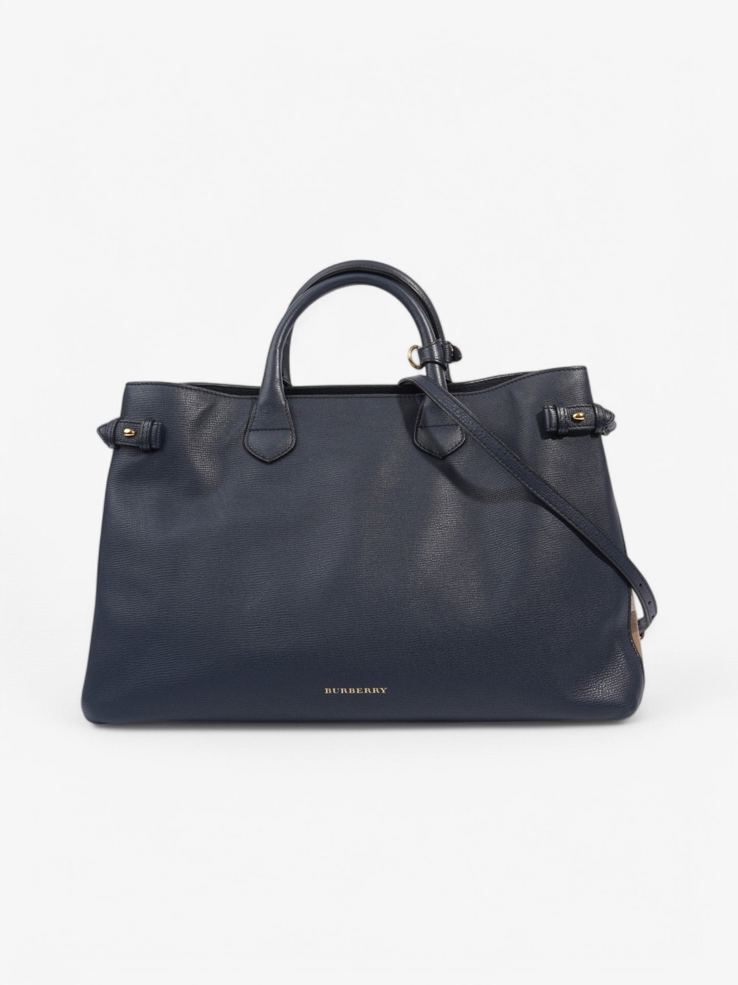 Burberry Banner Bag Navy / Beige Checkered Leather Large