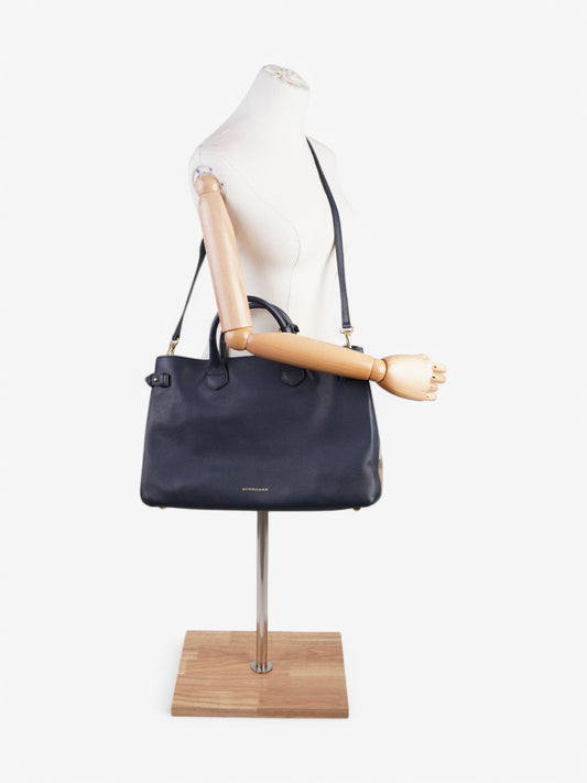 Burberry Banner Bag Navy / Beige Checkered Leather Large