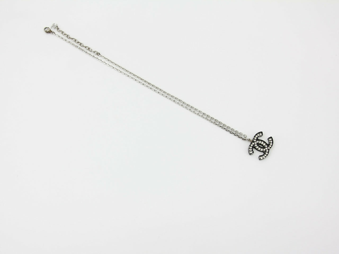 Chanel Vintage 05P Acrylic Transparent Rhinestone Black CC Double-Sided Necklace