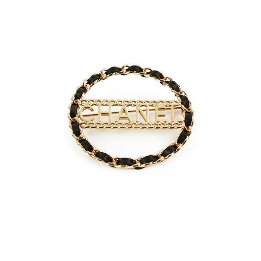 Chanel CC Round Black/Gold Brooch